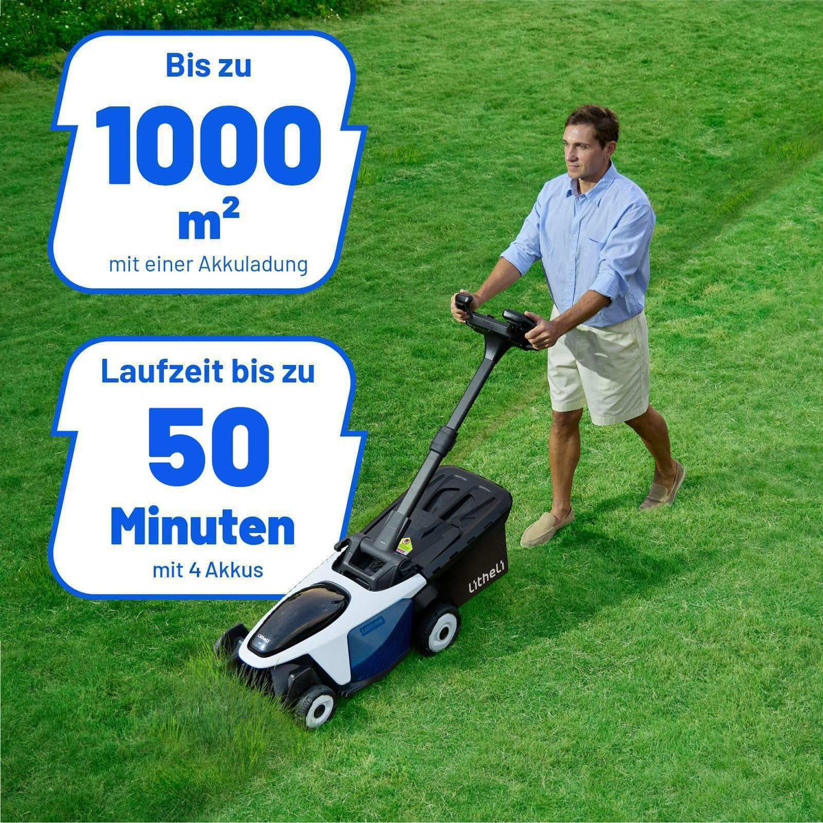 Litheli EASYSURGE™ 43 cm Akku-Rasenmäher mit leistungsstarkem Motor und Ultra-Akkus für große Rasenflächen