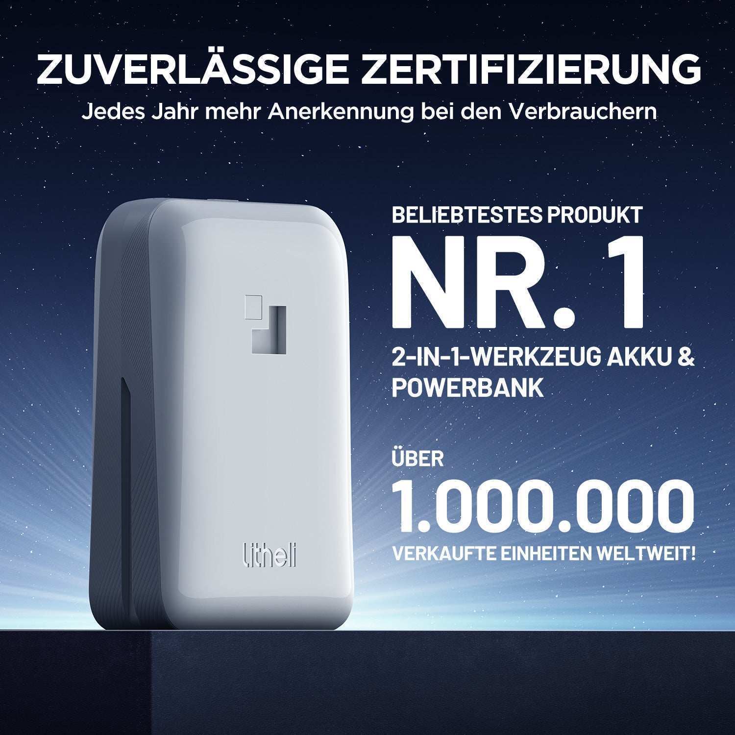 Litheli 4.0Ah 20V 2-in-1 Werkzeugakku und Powerbank mit USB-C Schnellladefunktion für Elektrowerkzeuge und digitale Geräte