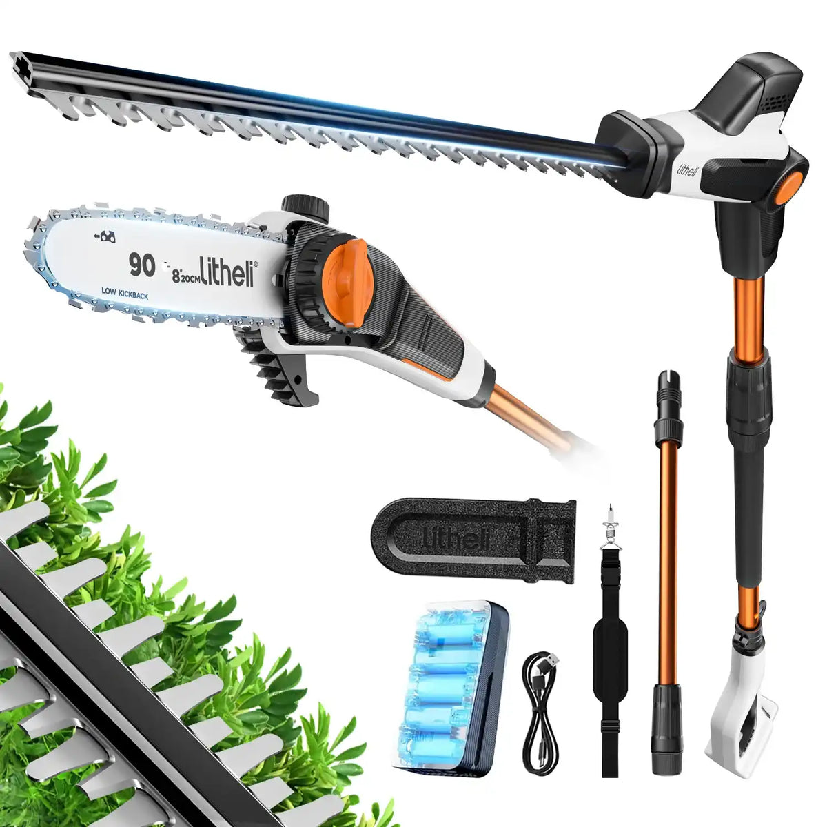 U20 20V Akku Teleskop Heckenschere & Hochentaster mit Akku 2,0Ah