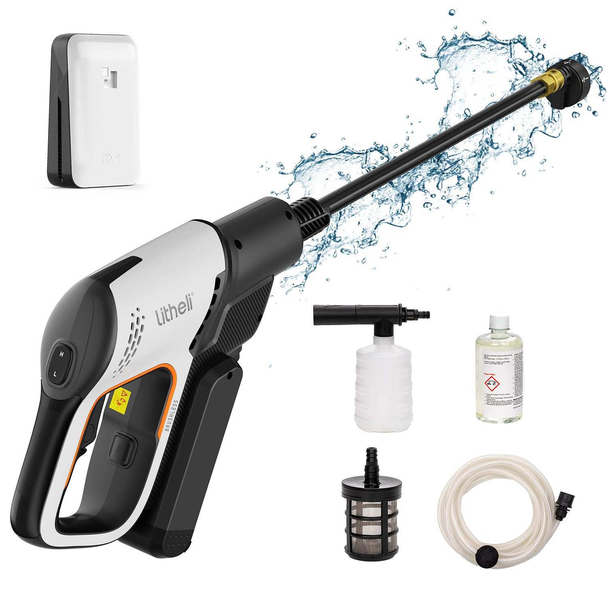 Litheli U20 kabelloser Akku Hochdruckreiniger mit bürstenlosem Motor, ideal für Auto, Gartenmöbel und Terrasse