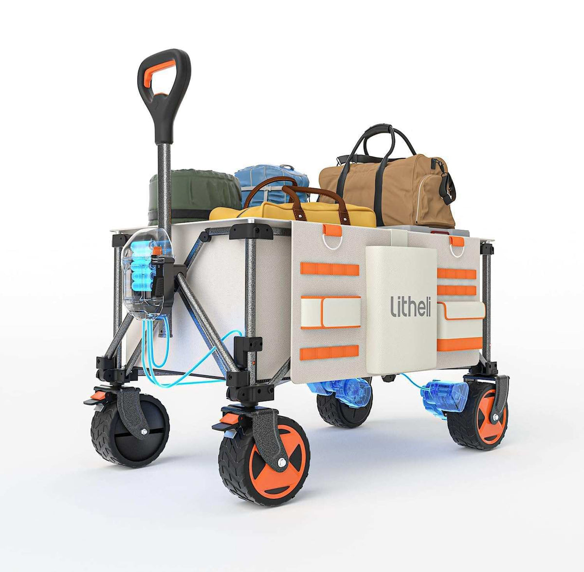 Litheli eWagon W2 Pro elektrischer Campingwagen, faltbarer Handwagen mit 150L Kapazität, 900W Doppel-Motor, Offroad Räder, ideal für Gartenarbeit, Einkaufen und Outdoor Transport