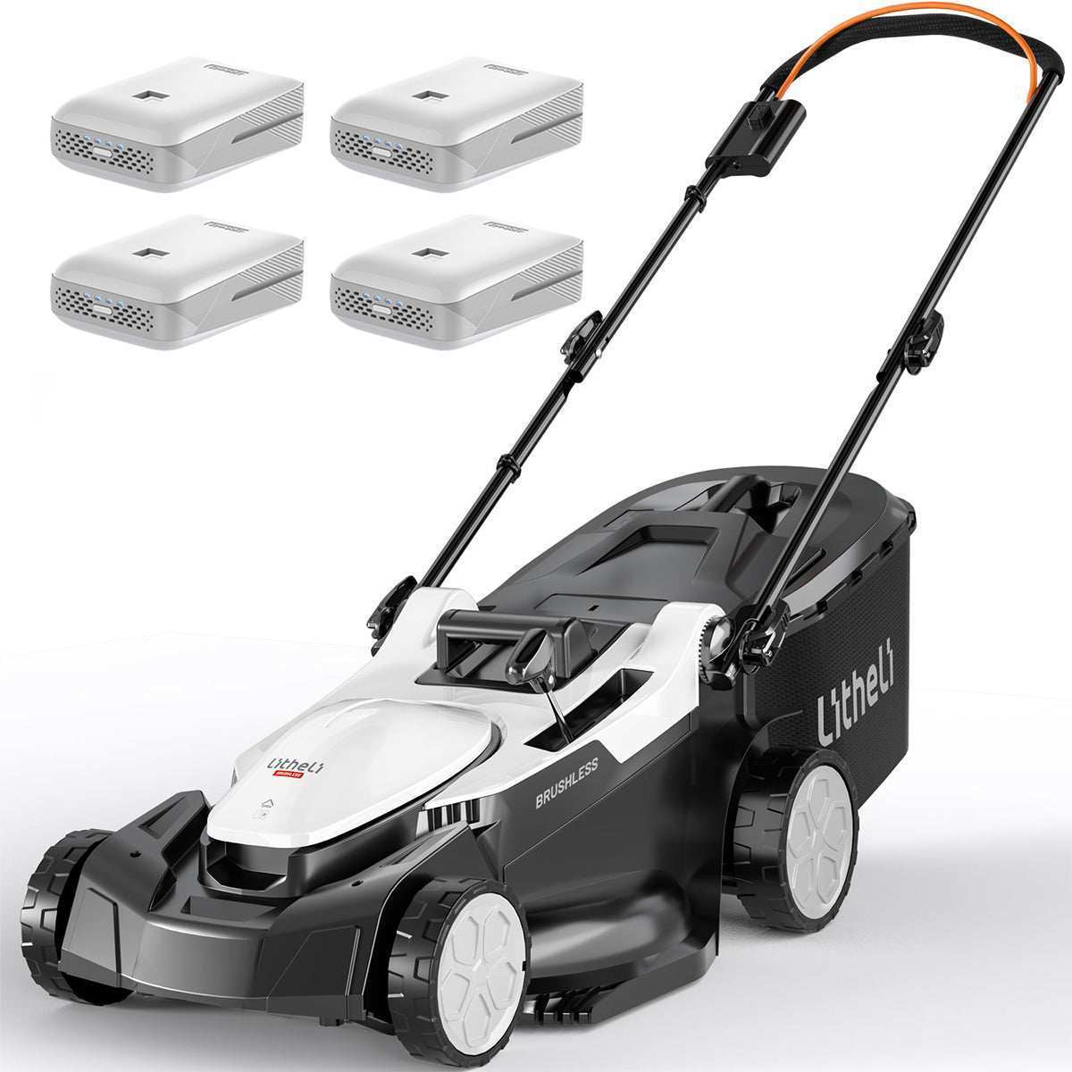 Litheli U20 43 cm bürstenloser Akku Rasenmäher mit 4 x 4,0 Ah Akkus, leistungsstark für Rasenflächen bis 1000 m²