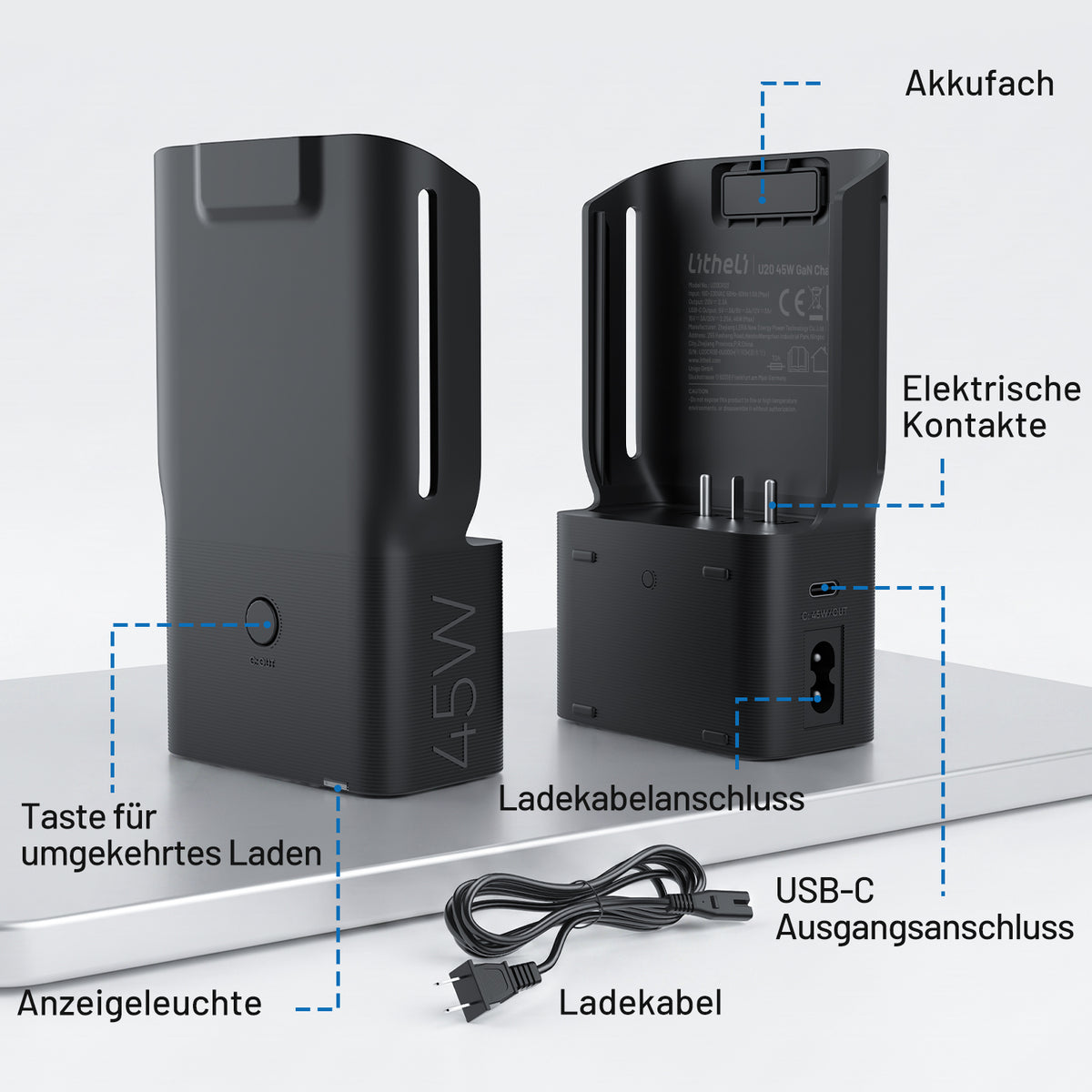 Litheli U20 20V Akku-Schnellladegerät – 45 W GaN, USB-C PD, EU-Stecker