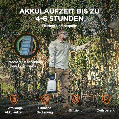 Bis zu 4 Stunden kontinuierliches Sprühen mit voll aufgeladenem 20V Akku