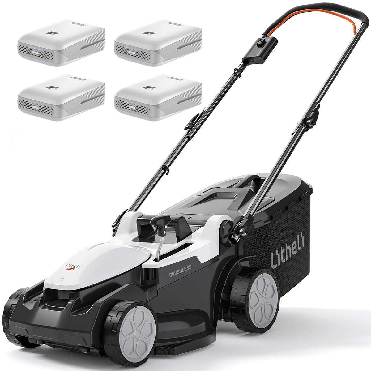 Litheli U20 bürstenloser Akku Rasenmäher 37 cm mit 4×4,0 Ah Akkus, leicht und kabellos für Rasenflächen bis 600 m²