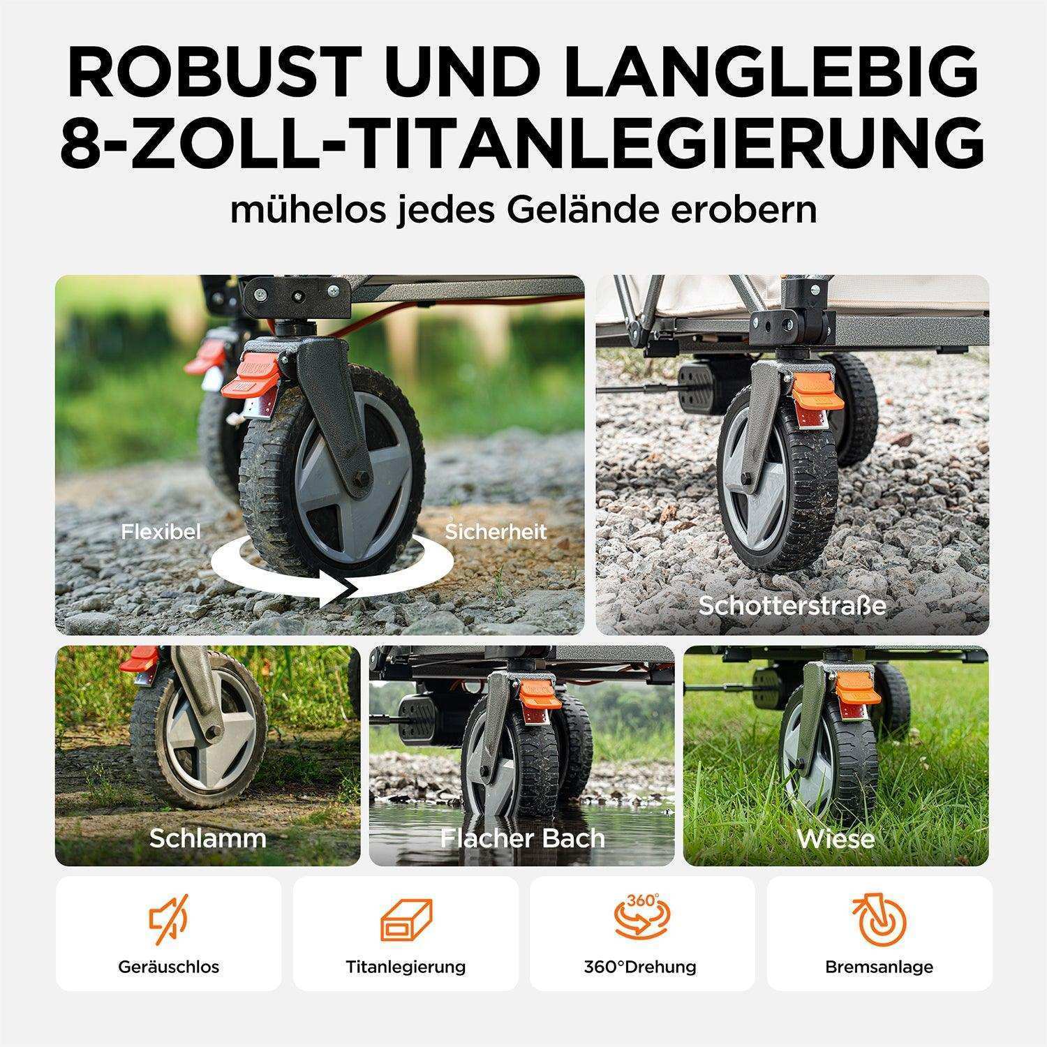Outdoor Transportwagen mit 60kg Belastbarkeit für Garten, Einkäufe und Camping