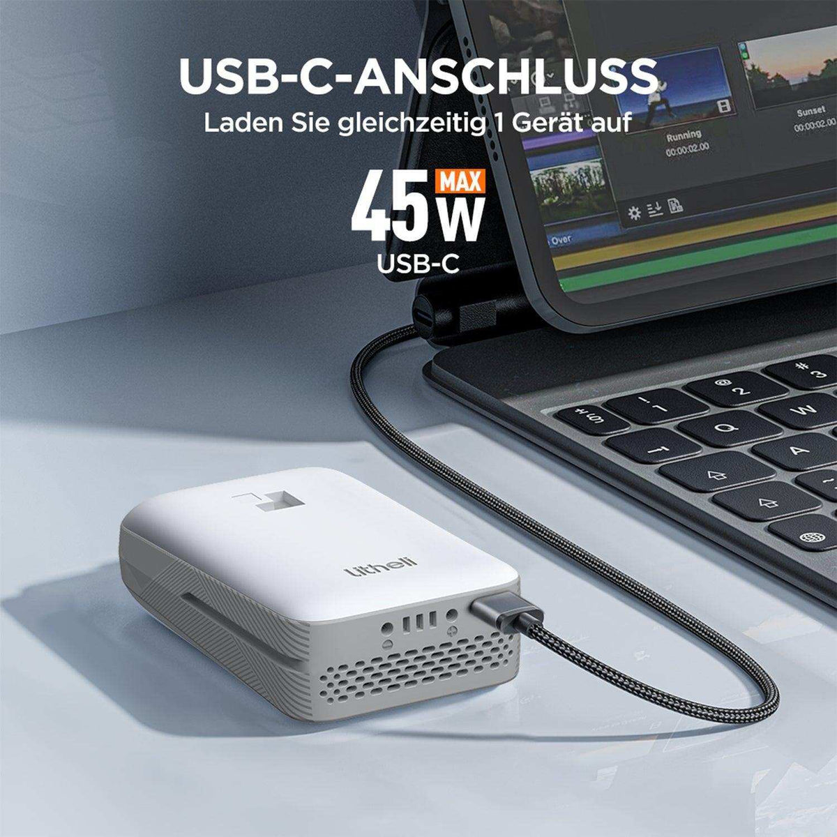 Dual-Ladefunktion mit 45W Ausgangsleistung zum gleichzeitigen Aufladen von zwei Geräten