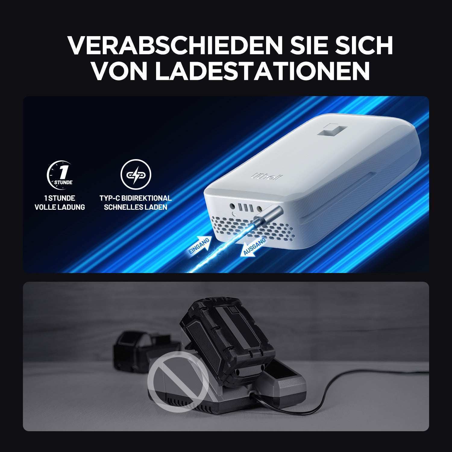 Litheli Powerbank mit Steckdosenanschluss 20000mAh für unterwegs - lädt Tablets und Smartphones