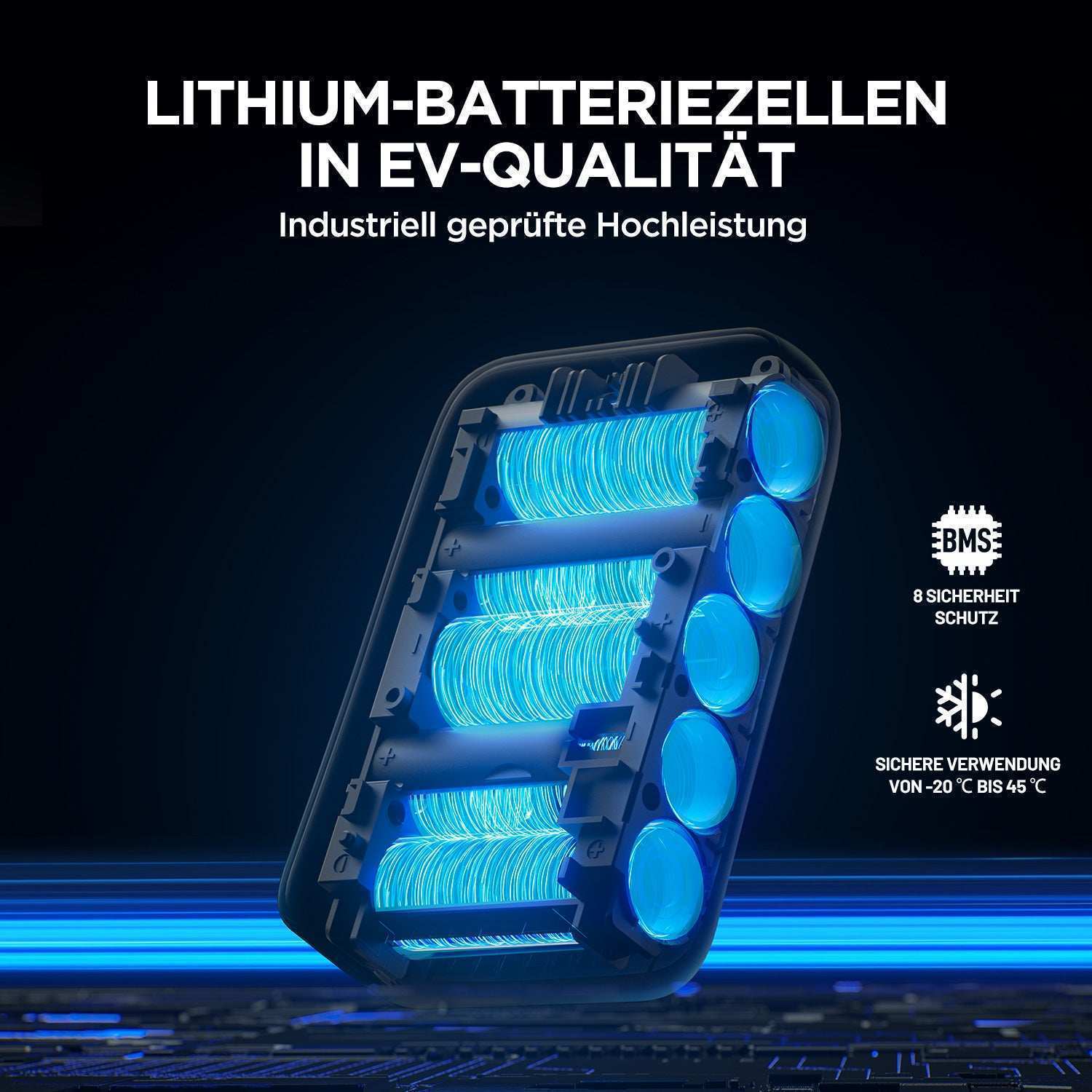 Hochwertiger Litheli Werkzeugakku mit 8-fachem BMS-Schutz und langlebigen Akkuzellen