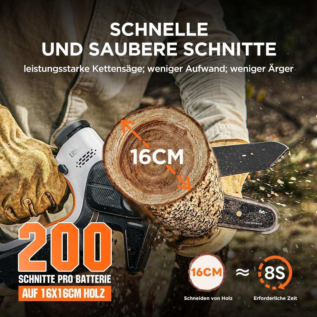 Kompakte Akku-Motorsäge für Heimwerker und Gartenprojekte