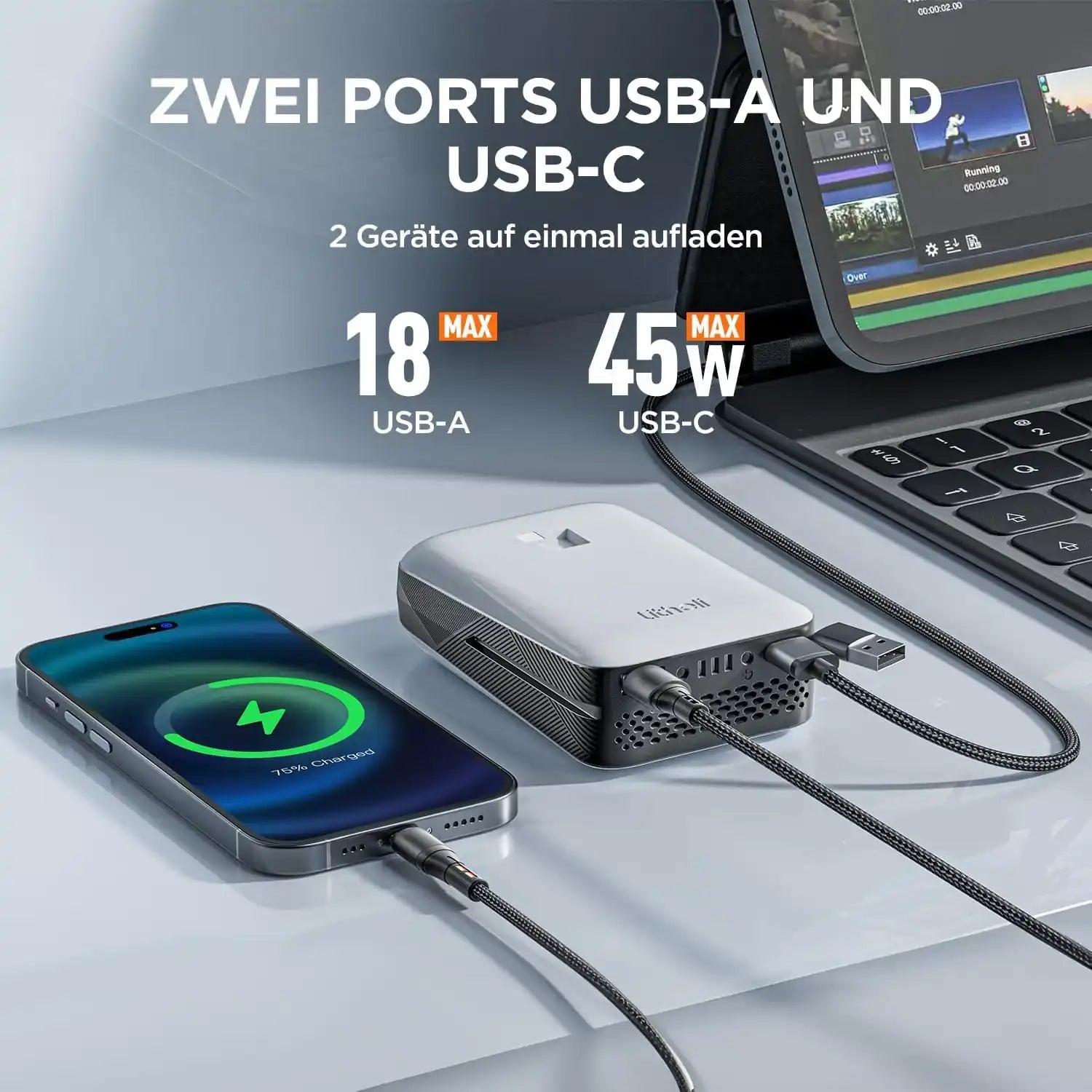 U20 20V Akku Teleskop Heckenschere & Hochentaster mit Akku 2,0Ah