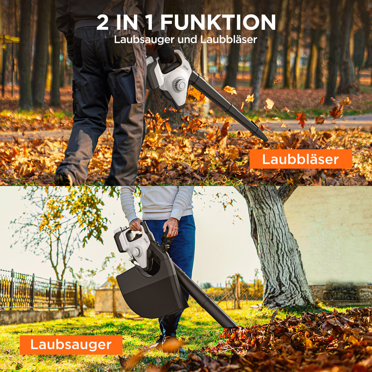 Litheli 2-in-1 Laubbläser und Laubsauger Funktion - Wechsel zwischen Blas- und Saugmodus ohne Werkzeuge