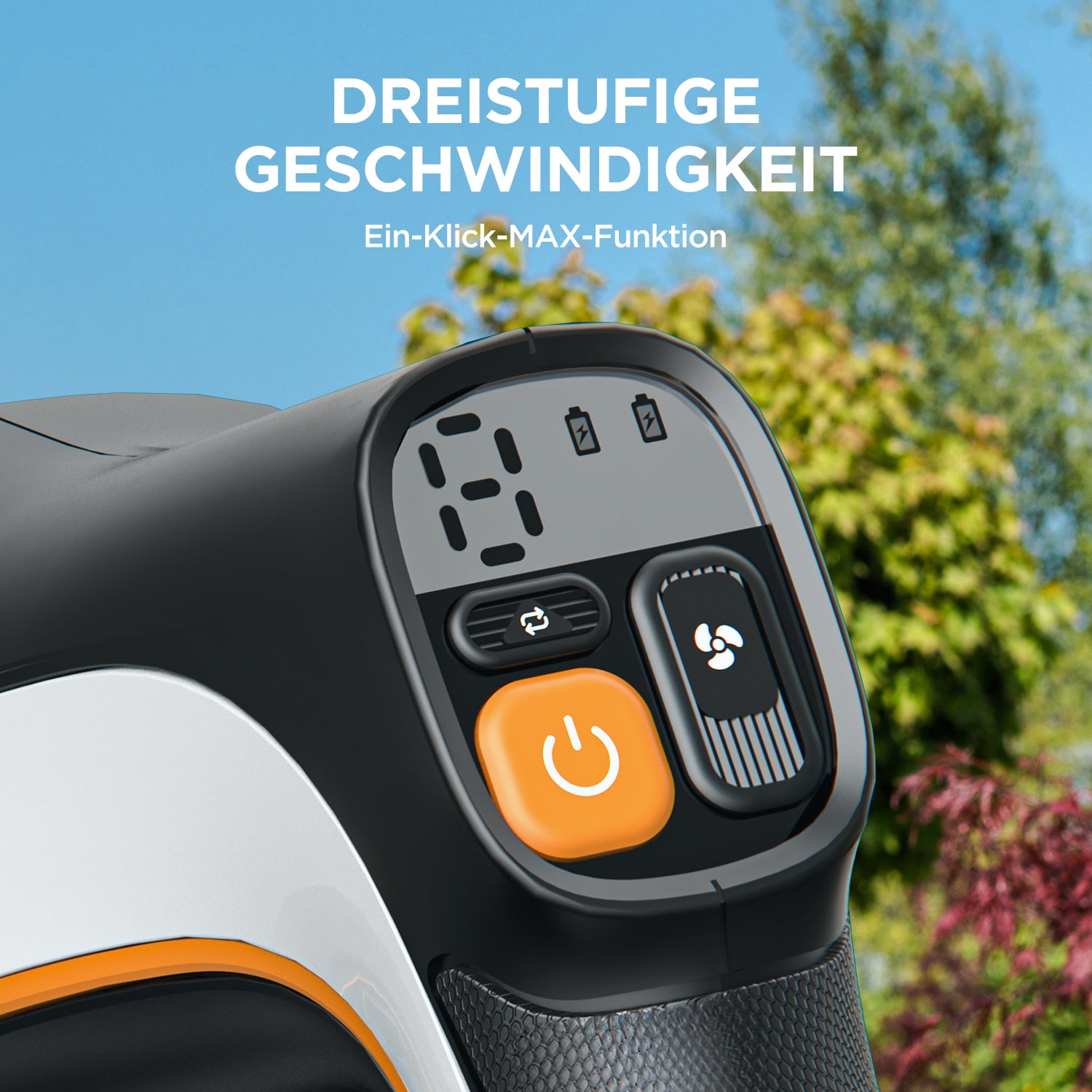 Dreistufige Geschwindigkeitskontrolle mit Ein-Klick-MAX-Funktion für Littheil Laubbläser