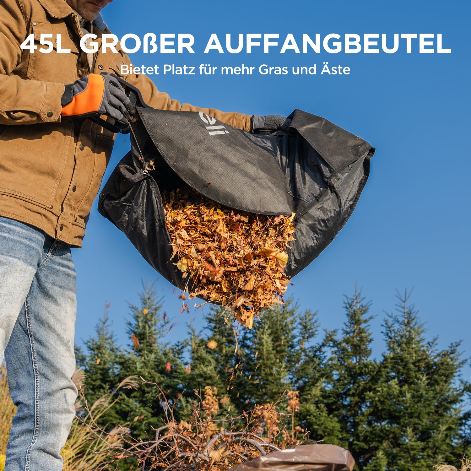 45 Liter großer Auffangbeutel für Littheil Laubsauger - Platz für Gras, Äste und Laub