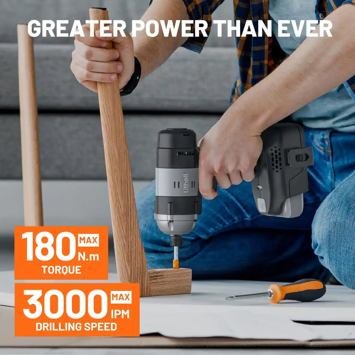 Leistungsstarker 20V Litheli Impact Drill mit 180Nm Drehmoment und 3000 IPM | Akku-Schlagschrauber mit Rechts- und Linkslauf für Möbelmontage, Autoreparatur und DIY Projekte