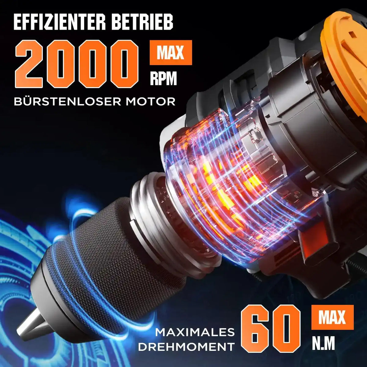 20V Akku Bohrschrauber mit bürstenlosem Motor und 60 Nm Drehmoment für starkes Bohren und Schrauben
