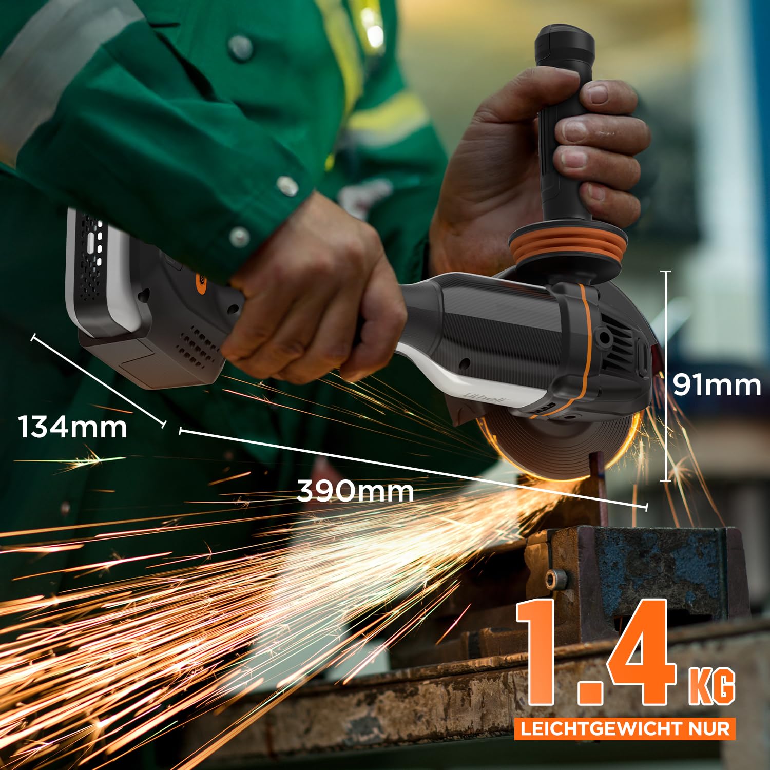 Litheli 20V Akku Winkelschleifer 125 mm | mit 4.0Ah Akku – Brushless Motor(Ohne Akku)