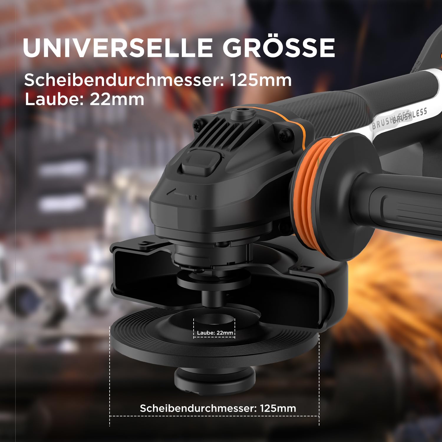 Litheli 20V Akku Winkelschleifer 125 mm | mit 4.0Ah Akku – Brushless Motor(Ohne Akku)