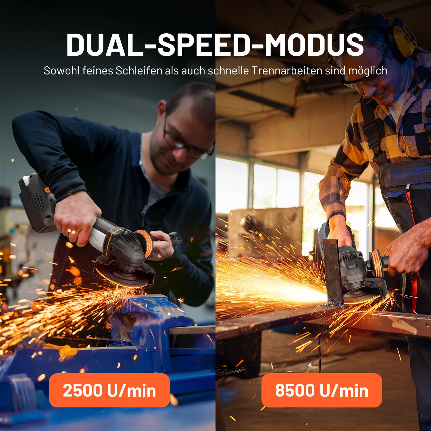 Litheli 20V Akku Winkelschleifer 125 mm | mit 4.0Ah Akku – Brushless Motor(Ohne Akku)