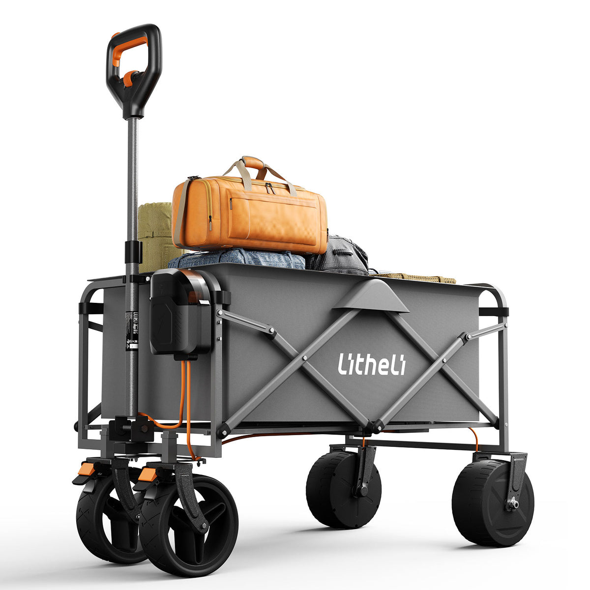 Litheli V100 Grey Elektro-Campingwagen mit Powerbank und All-Terrain-Reifen für Strand, Camping und Garten