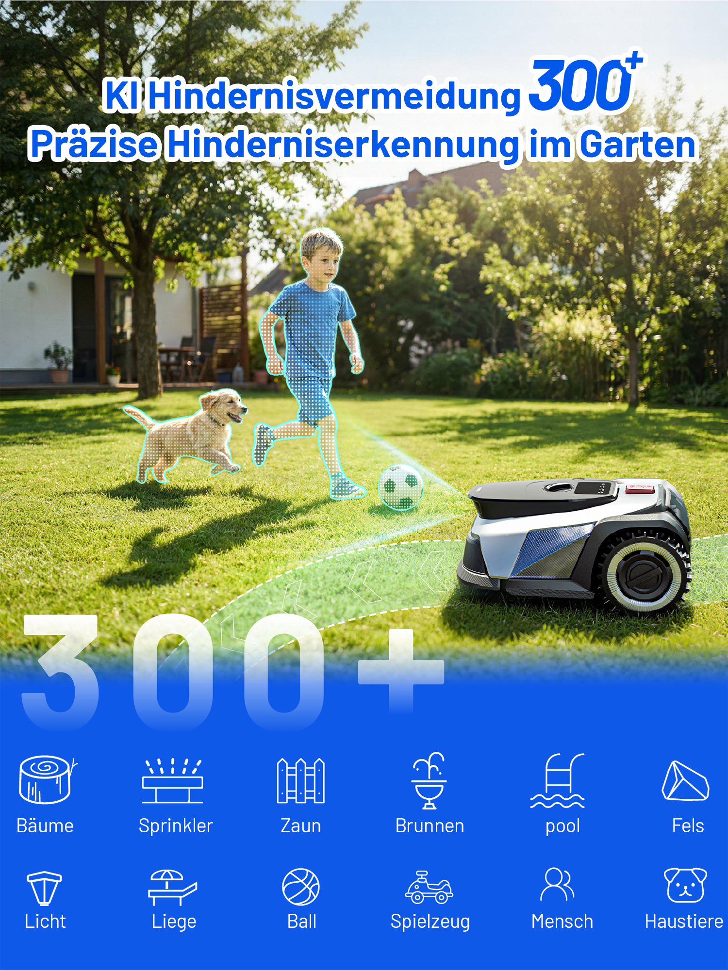 Litheli FYELD 500 KI-Vision Rasenmähroboter | Kabelloser Smart Mäher ohne Begrenzungsdraht | App Steuerung & automatische Kartierung