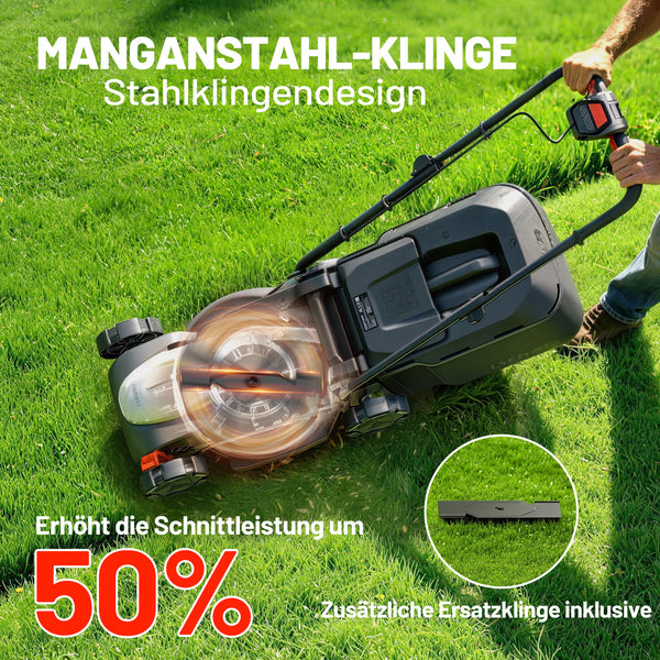 Neu im Sortiment | U20 20V 33cm Akku-Rasenmäher | 5,0 Ah Akku inklusive | Müheloses Mähen bis zu 260 m² | Leise & leicht | 5-fache Schnitthöhenverstellung