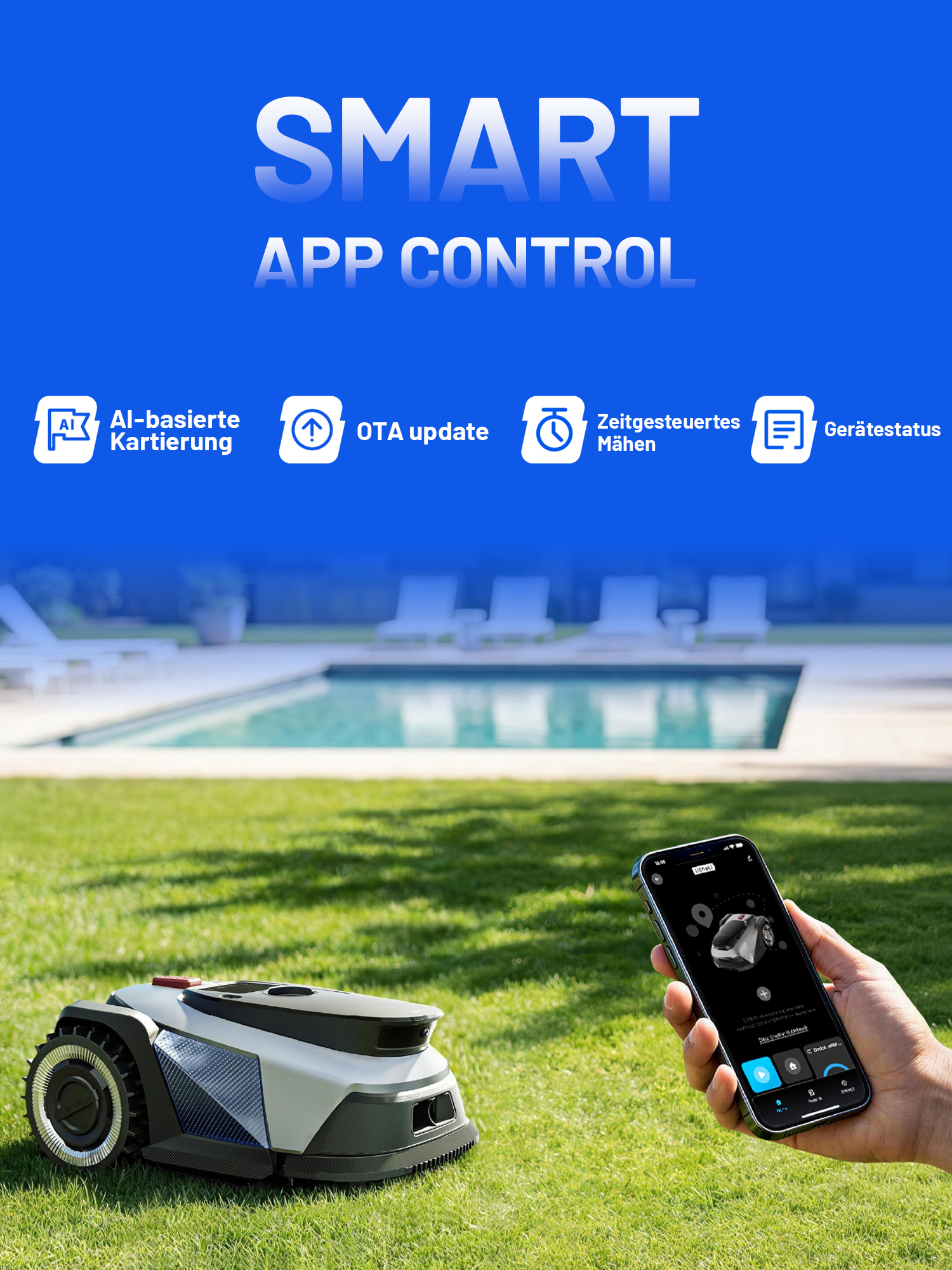Litheli FYELD 500 KI-Vision Rasenmähroboter | Kabelloser Smart Mäher ohne Begrenzungsdraht | App Steuerung & automatische Kartierung