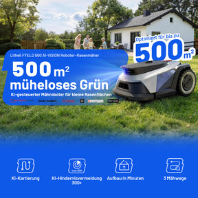 Litheli FYELD 500 KI-Vision Rasenmähroboter | Kabelloser Smart Mäher ohne Begrenzungsdraht | App Steuerung & automatische Kartierung