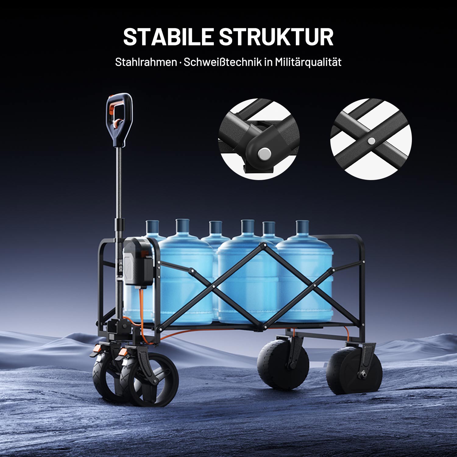 Elektro-Campingwagen mit 50 kg Traglast und leistungsstarkem 4.0Ah Akku für mühelosen Transport