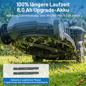 U20 Akku-Rasenmäher 43 cm, bürstenlos – inkl. 2 × 8,0-Ah-Akkus