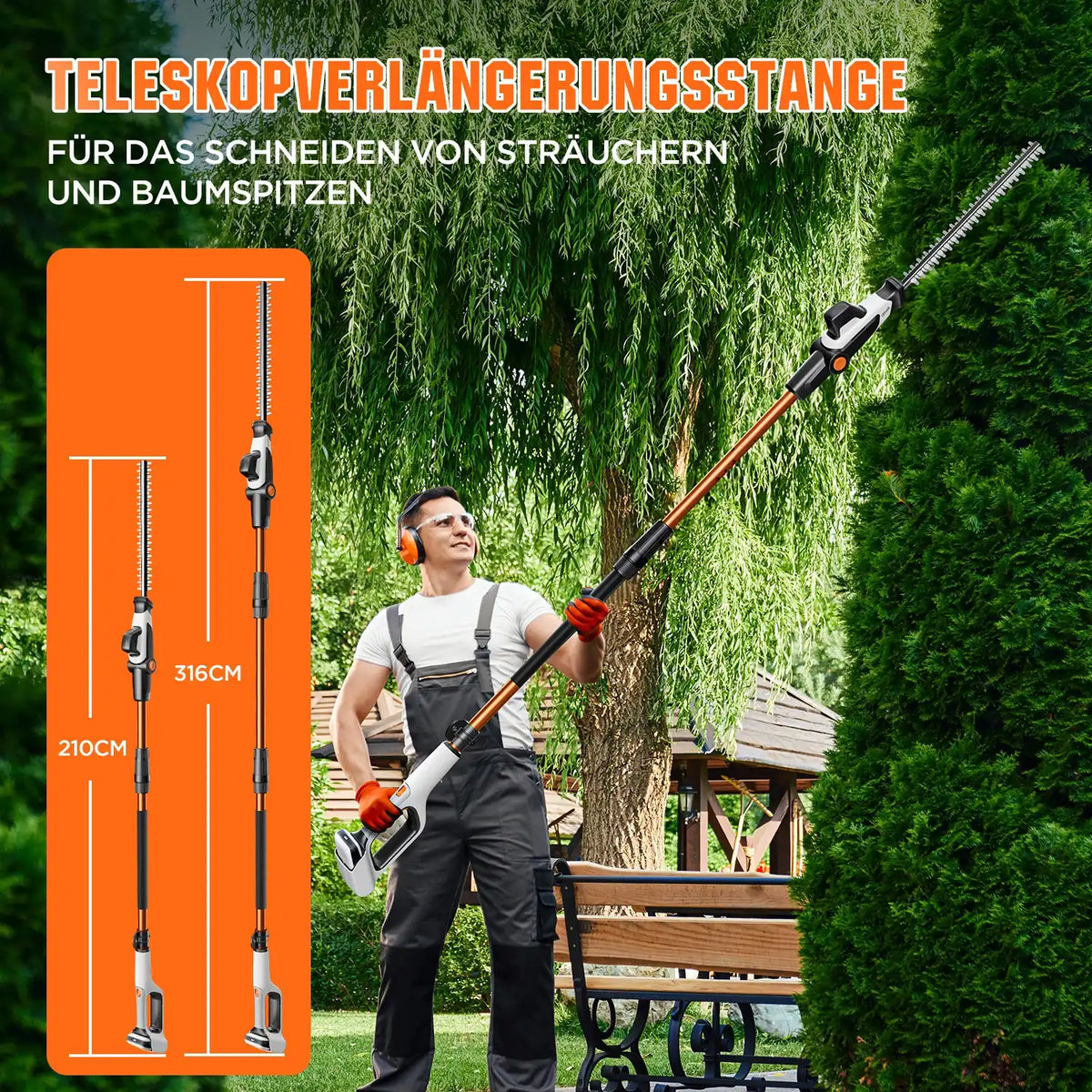 U20 20V Akku Teleskop Heckenschere & Hochentaster mit Akku 2,0Ah