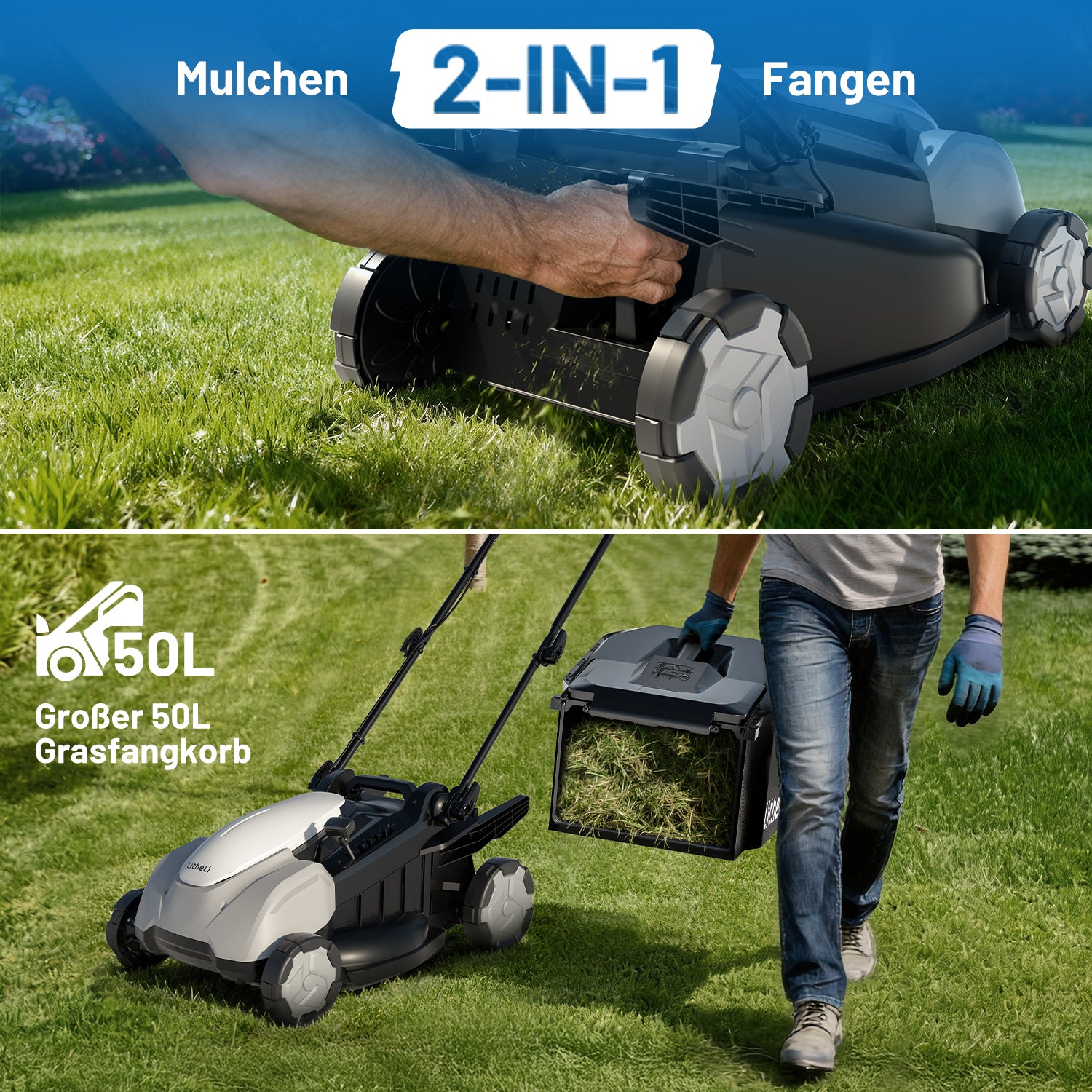 U20 Akku-Rasenmäher 43 cm, bürstenlos – inkl. 2 × 8,0-Ah-Akkus