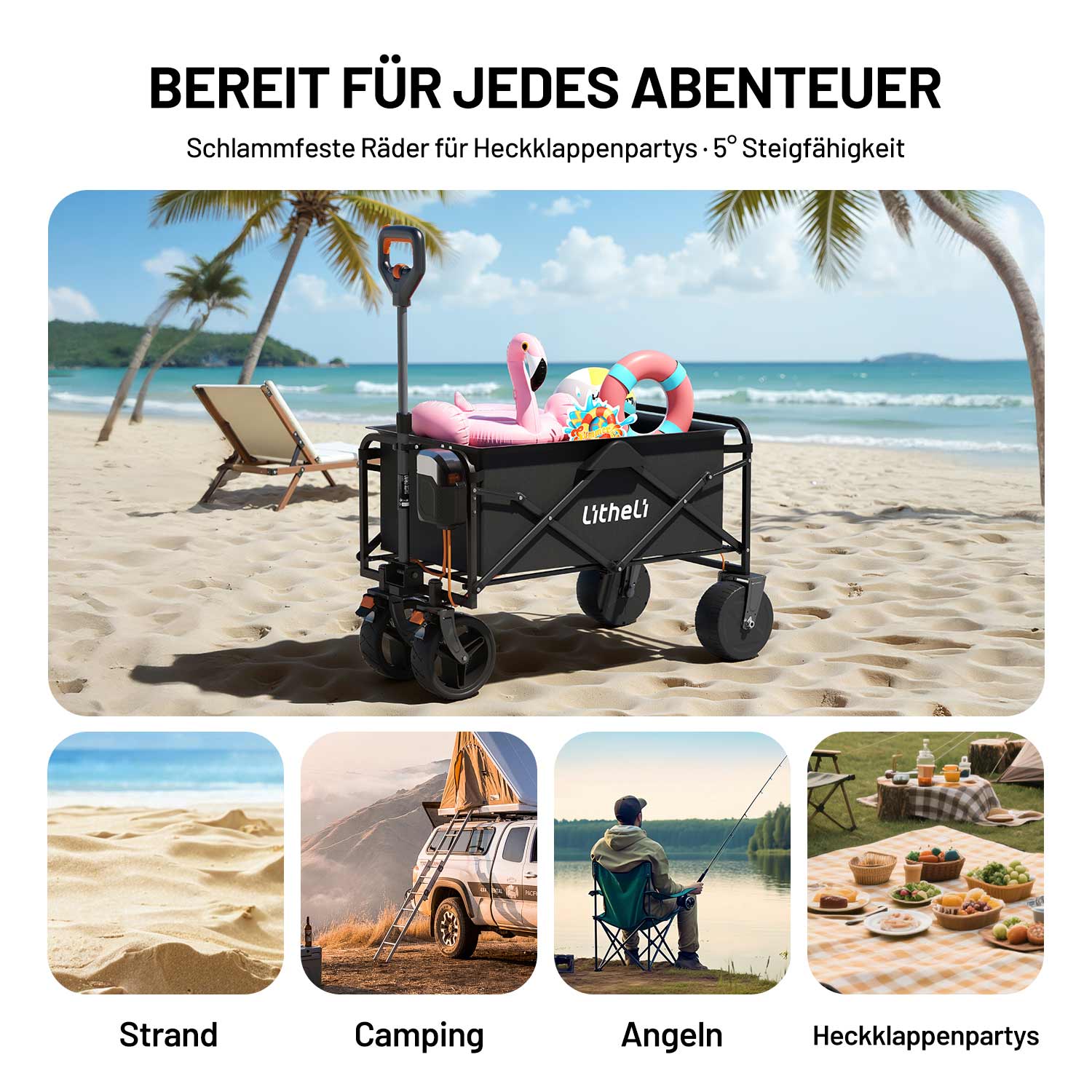 Der ultimative Allrounder für Outdoor-Aktivitäten - transportiert Campingzubehör, Einkäufe und Gartenwerkzeuge