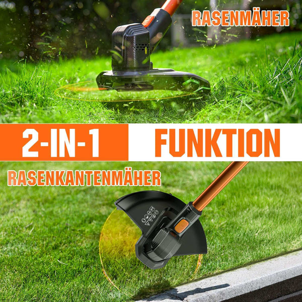 2-in-1 Rasentrimmer und Kantenschneider dank drehbarem Schneidkopf