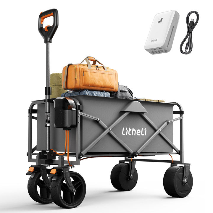 Zusammenklappbarer Transportwagen mit elektrischer Unterstützung und integrierter Litheli U20 Powerbank