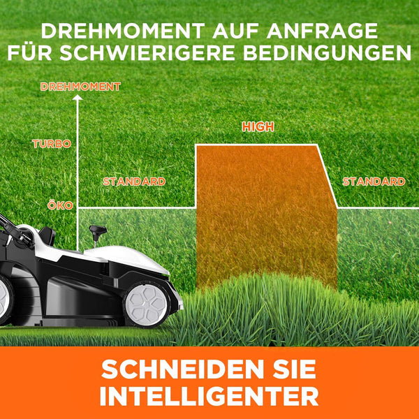 6-stufige Höhenverstellung von 2,5 bis 7,5 cm für unterschiedliche Grasarten und Saisonpflege
