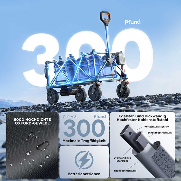 Innovativer E-Handwagen mit elektrischem Antrieb für mühelosen Transport auf Steigungen und ebenem Gelände