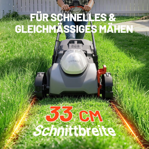 Neu im Sortiment | U20 20V 33cm Akku-Rasenmäher | 5,0 Ah Akku inklusive | Müheloses Mähen bis zu 260 m² | Leise & leicht | 5-fache Schnitthöhenverstellung