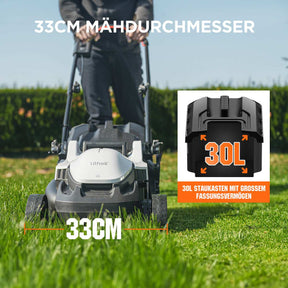 U20 20V 33 cm Akku-Rasenmäher | Modelle mit bürstenlosem oder bürstenunterstütztem Motor und 4,0-Ah-Akku-Optionen