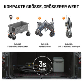 Platzsparender Elektro-Campingwagen mit Einhand-Faltsystem für einfache Lagerung im Kofferraum