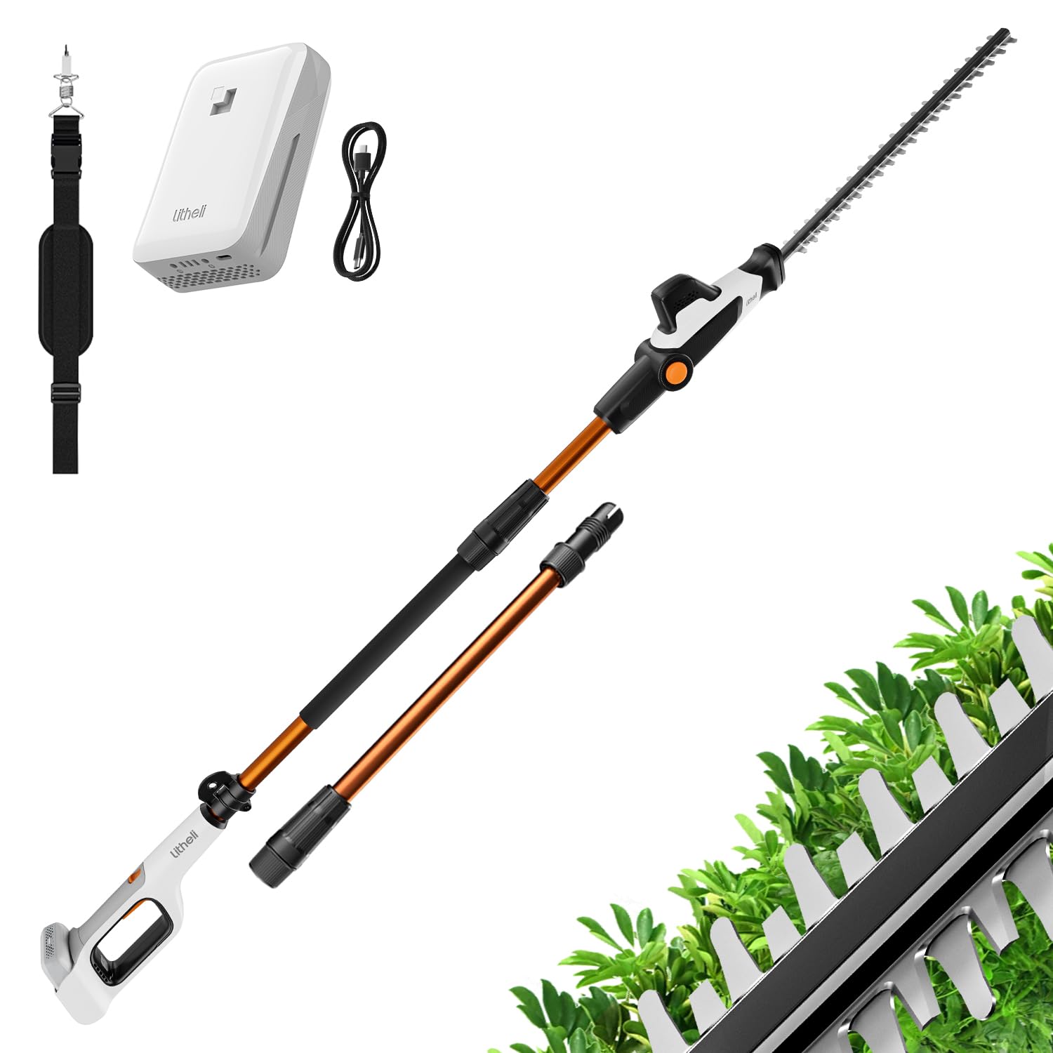 Litheli 20V Akku-Teleskop-Heckenschere mit 3,4 m Stiel und 42 cm Schnittlänge