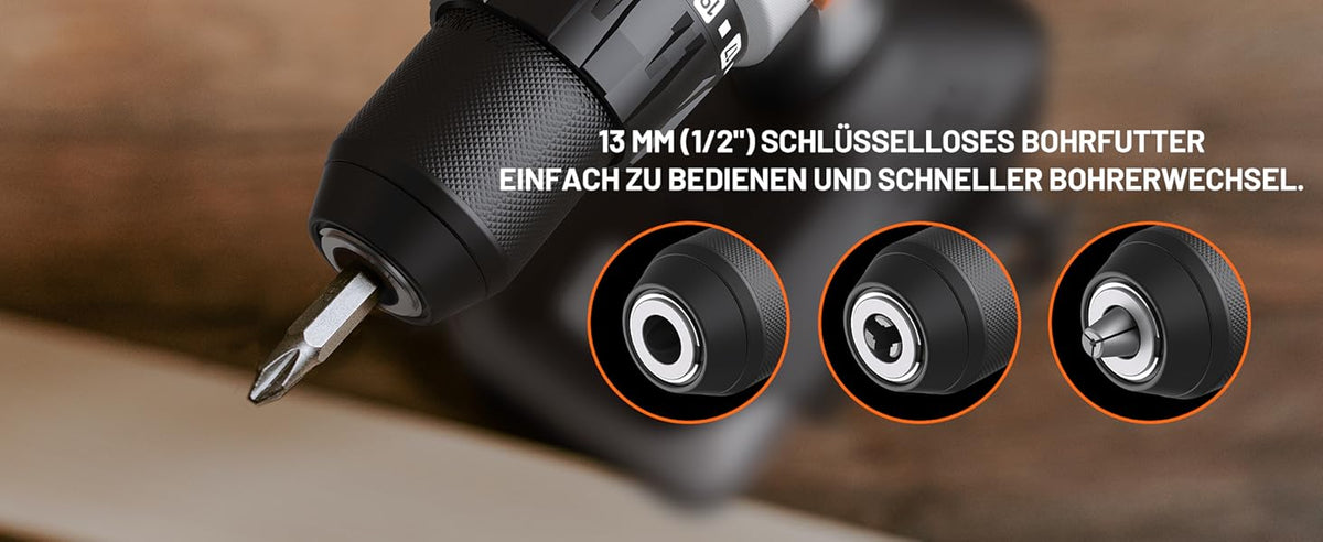 Litheli 20V Akku-Bohrschrauber, 50 Nm, 2 Gänge, LED-Licht, 13-teiliges Zubehörset
