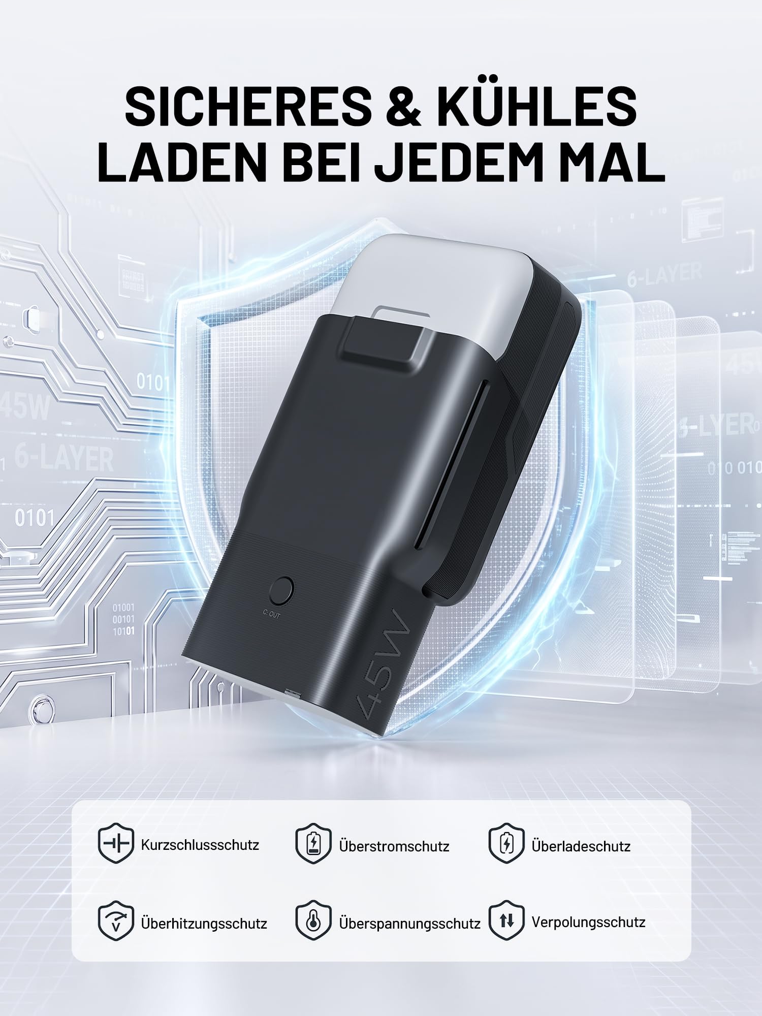 Litheli U20 20V Akku-Schnellladegerät – 45 W GaN, USB-C PD, EU-Stecker
