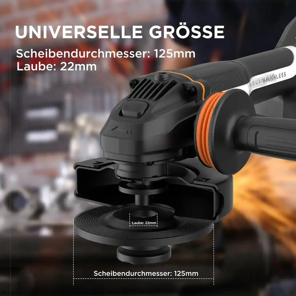 „Werkzeugloser Scheibenwechsel dank Schnellspannmutter – Winkelschleifer 125 mm Akku einfach bedienen“