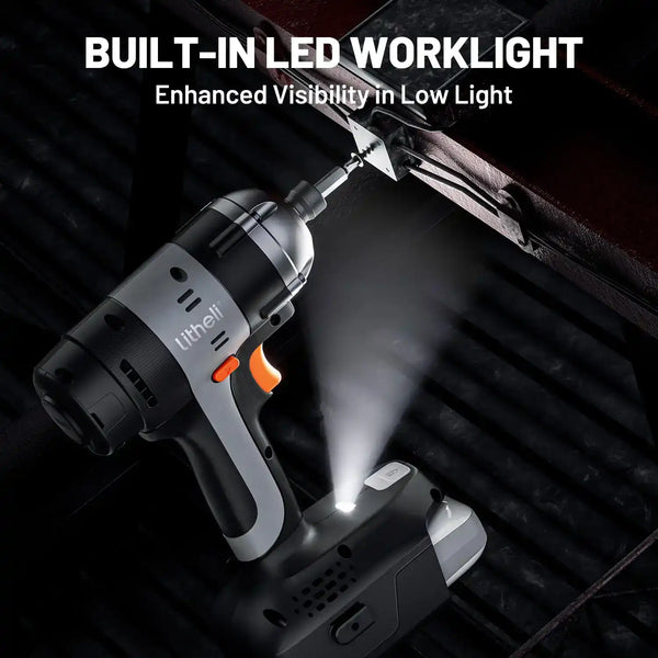 Kabelloser 20V Litheli Schlagschrauber mit integriertem LED-Licht | Ideal für präzises Arbeiten in dunklen Räumen, Garagen und Outdoor Bauprojekten
