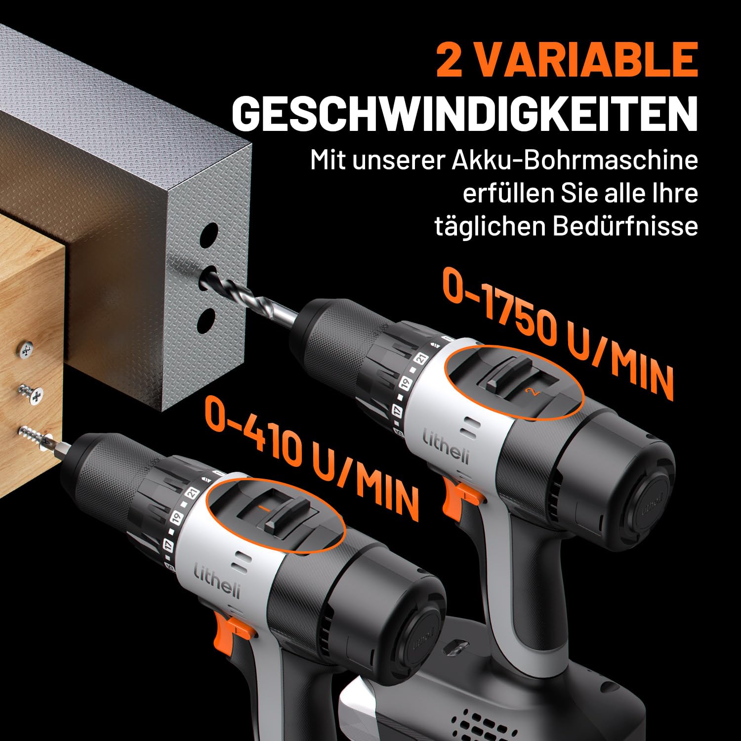 Litheli 20V Akku-Bohrschrauber: Kraftvoller Bürstenmotor, 2,0 Ah Akku | Ideal für Heimwerkerarbeiten