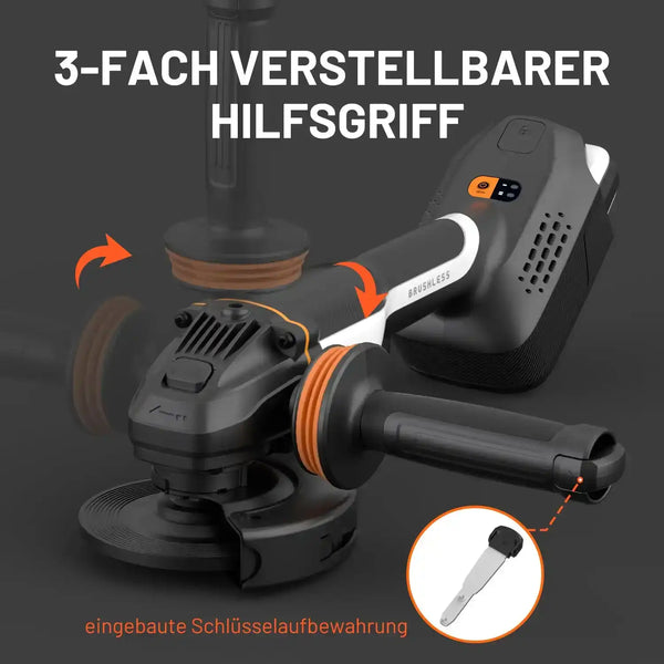 „Robustes Vollmetallgehäuse mit Aluminiumkopf – stabile und langlebige Akku Schleifmaschine für Baustellen“
