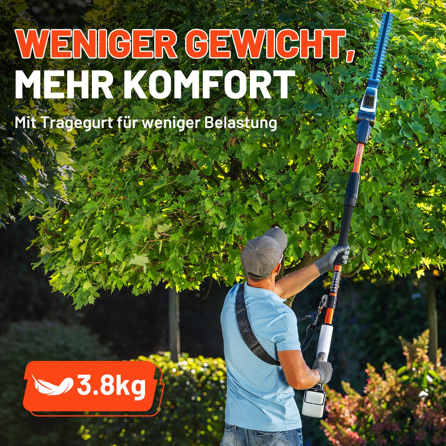 Litheli 20V Akku-Teleskop-Heckenschere mit 3,4 m Stiel und 42 cm Schnittlänge