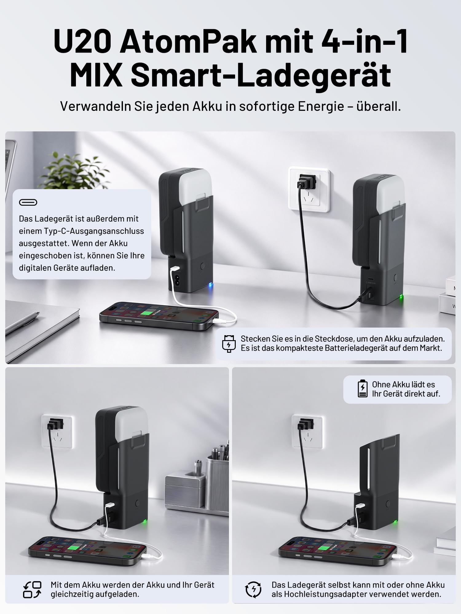 Litheli U20 20V Akku-Schnellladegerät – 45 W GaN, USB-C PD, EU-Stecker