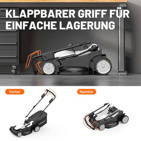 U20 2 * 20V 43 cm Bürstenloser Selbstfahr-Rasenmäher | Inklusive 2 * 4,0 Ah Akkus | Müheloses Mähen von Flächen bis zu 500 m²
